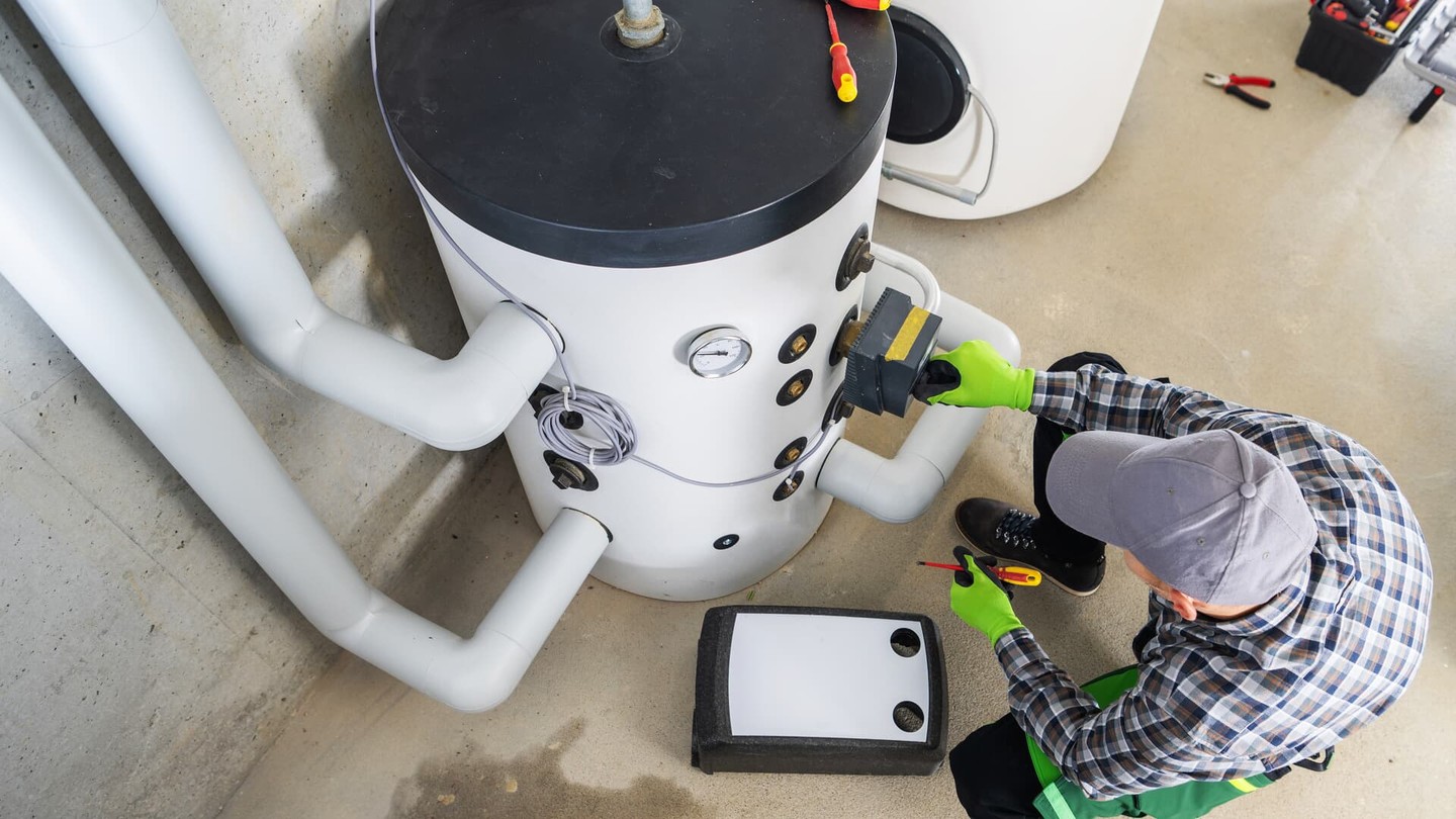 water heater with connected pipes